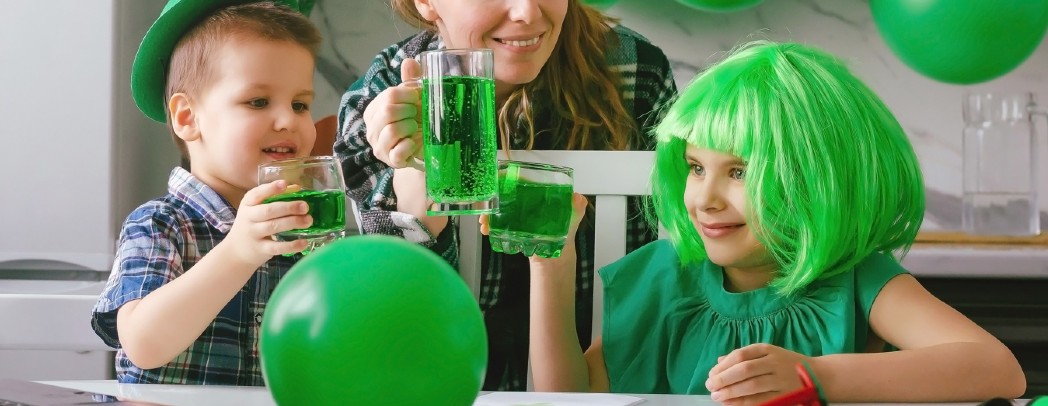 Mother Daughter Son Celebrating St. Patrick's Day