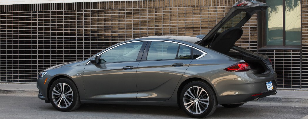 2018 Buick Regal Sportback Exterior Driver Side Rear Profile with Opened Trunk